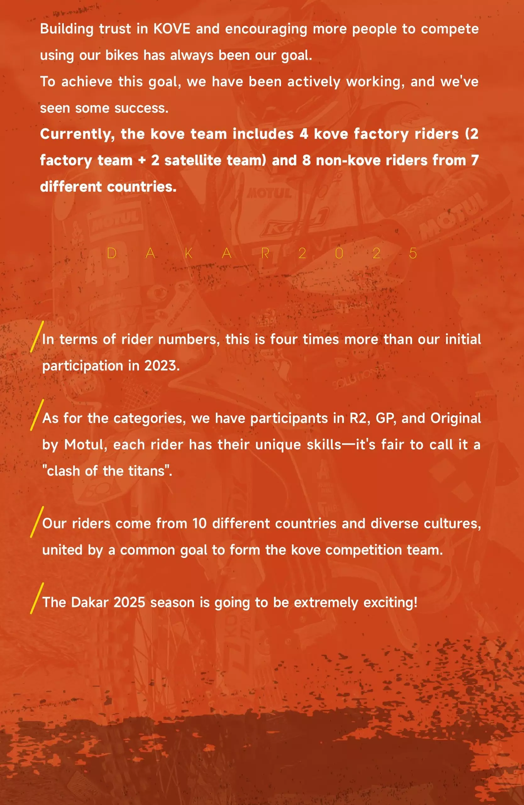 Dakar 2025 - The KOVE Team Is Composed Of Riders From Ten Countries