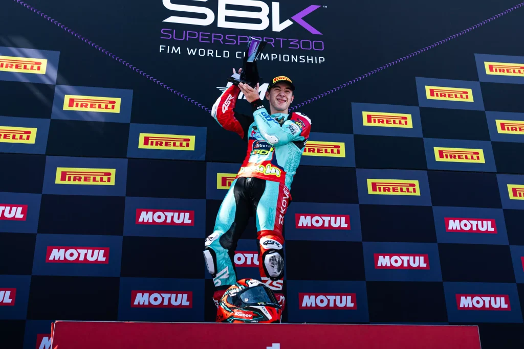 KOVE WorldSSP300 rider celebrating on the podium