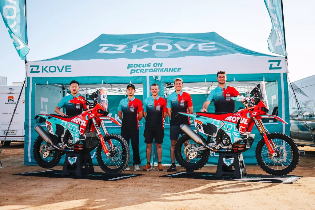 KOVE Rally Factory Team photo at Dakar Rally service tent