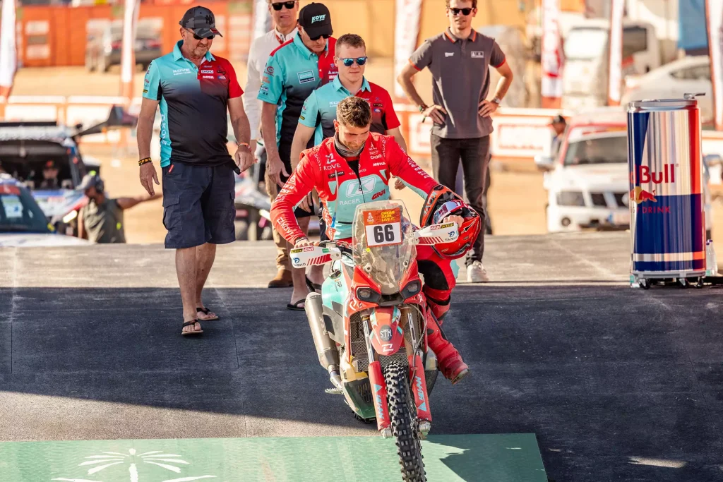 KOVE rider on Dakar Rally 2026 start podium