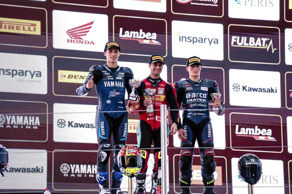 KOVE ESBK rider celebrating a podium finish in Barcelona