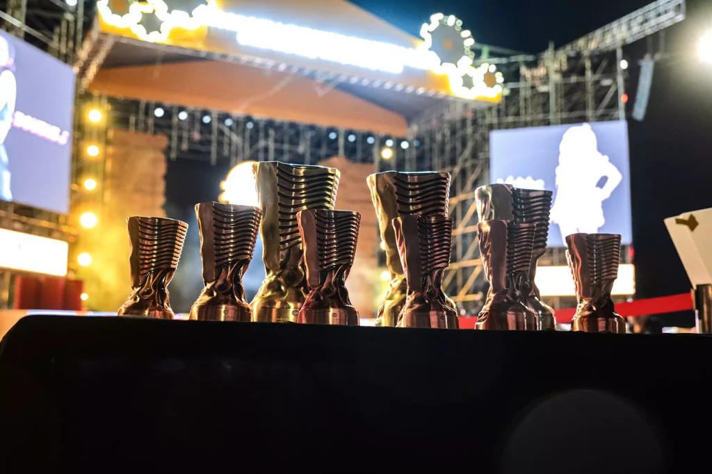 Collection of championship trophies for the 2025 Dahaidao Rally